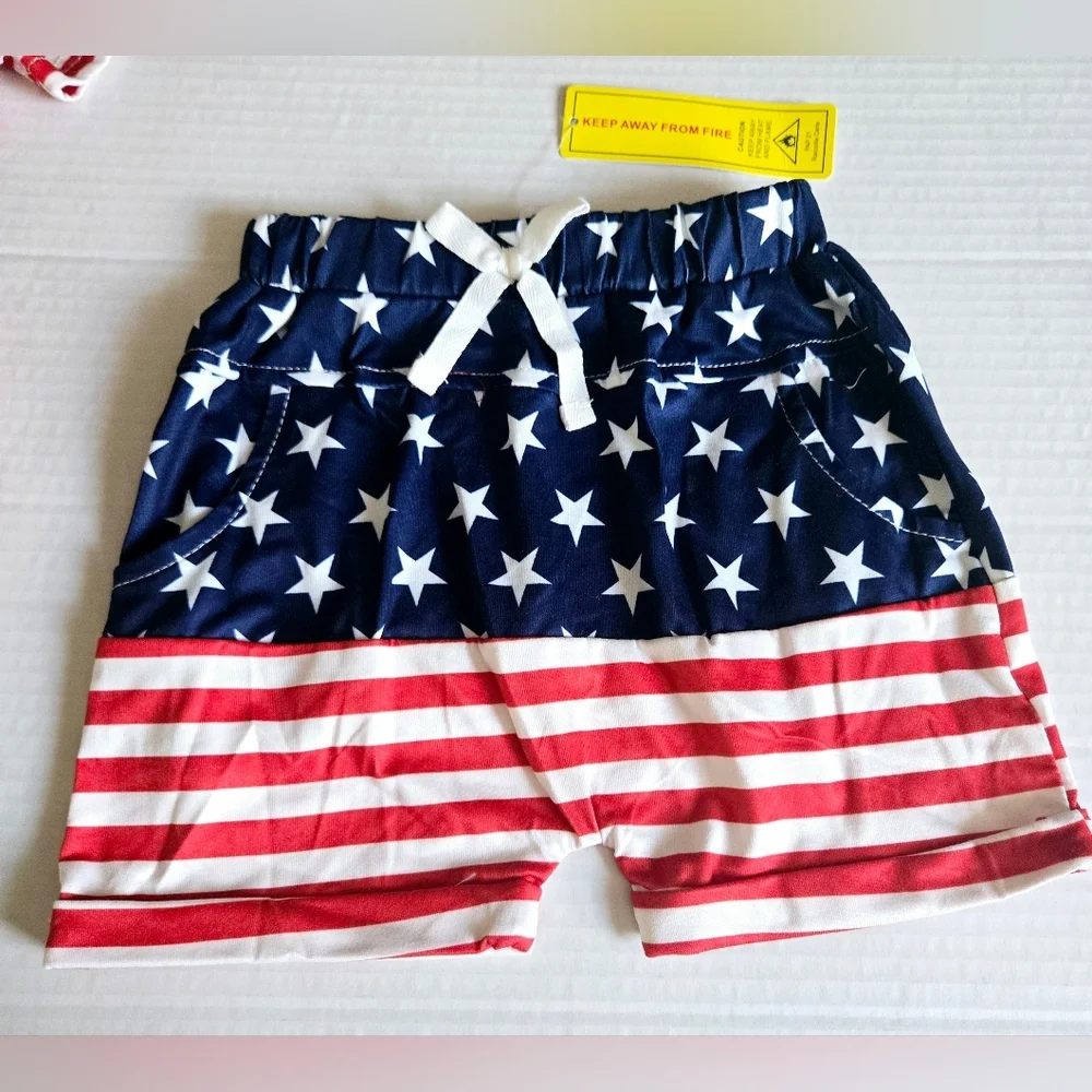 Baby Girl Patriotic USA Outfit Set Stars Stripes Red White Blue‎ 9-12 Months NWT